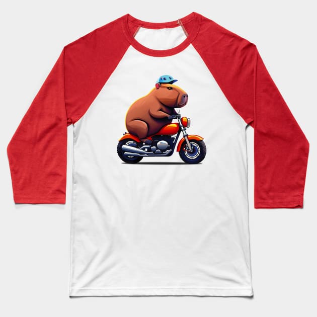 Capybara on motocycle design Baseball T-Shirt by Mythicalart